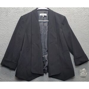 Kasper Blazer Women's 6 Black Cuffed Sleeve Shoulder Pads Shawl Lapel Open Front